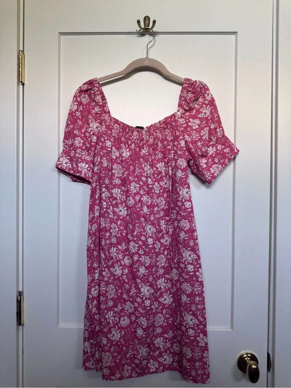 J Crew Women's Pink Floral Puff-Sleeve Sundress